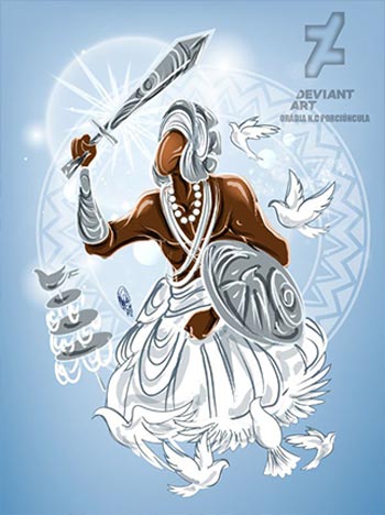 Ilustração de orixá oxalá e pombas